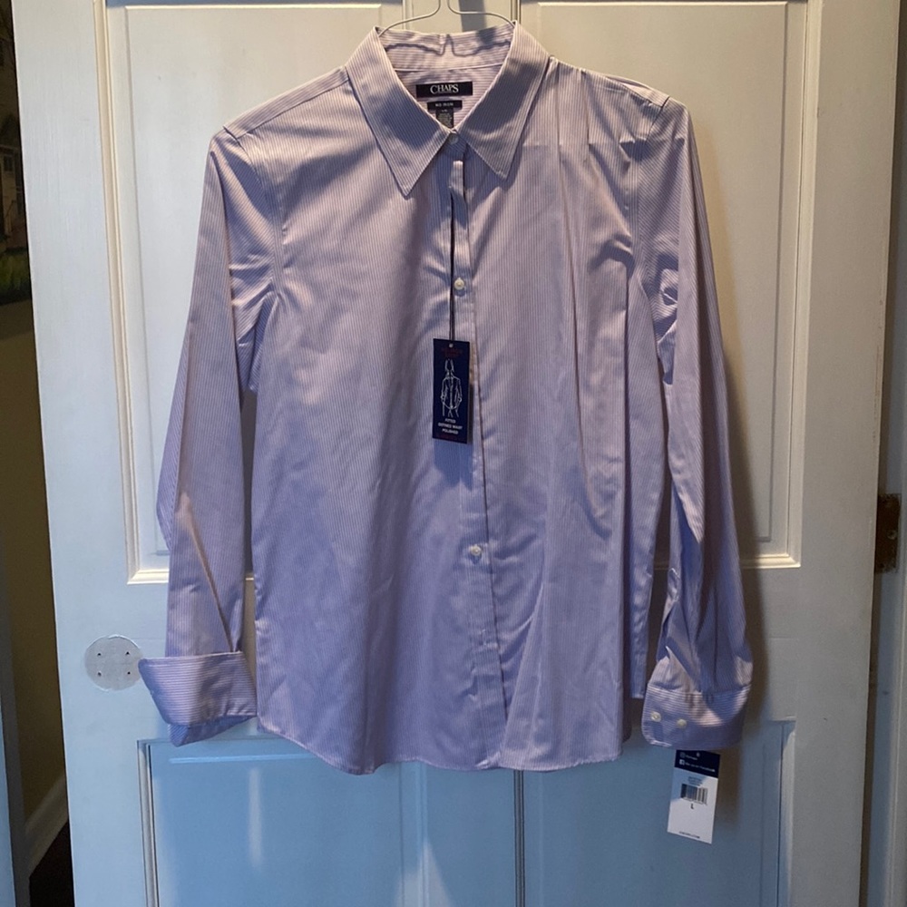Women’s Chaps button down Oxford. Purple strip. No iron. NWT.